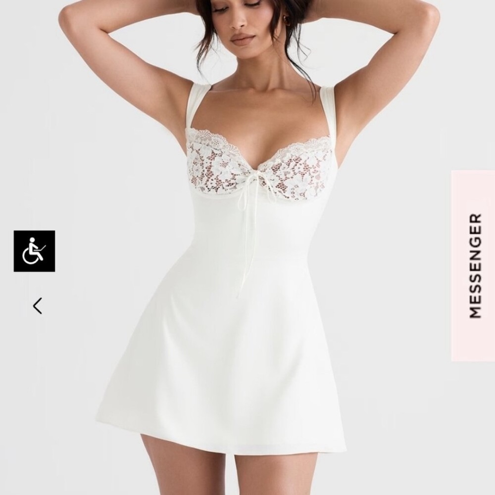 House of CB ADRIANA Ivory Satin & Lace Mini Dress Large